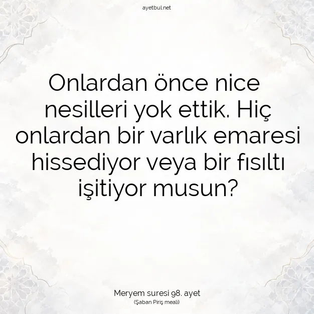 Ayetbul | Kuran Mealleri | Quran | Meryem suresi 98. ayet