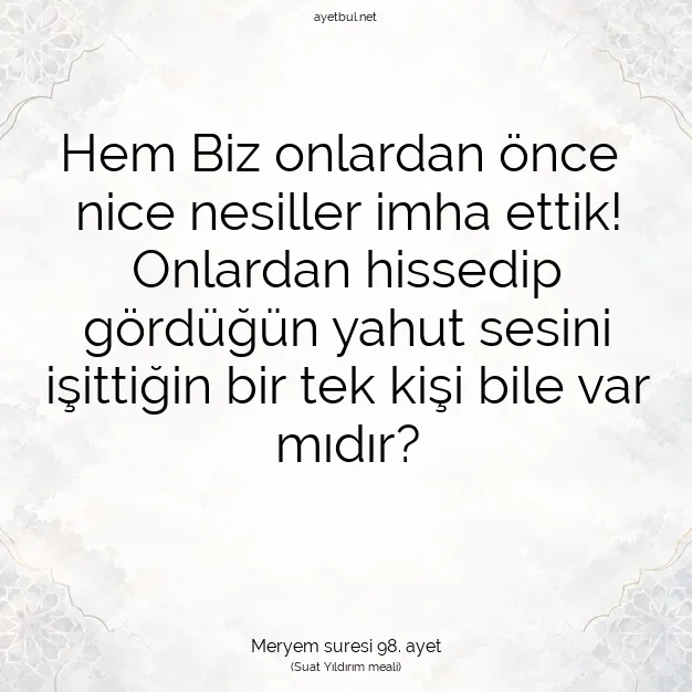 Ayetbul | Kuran Mealleri | Quran | Meryem suresi 98. ayet