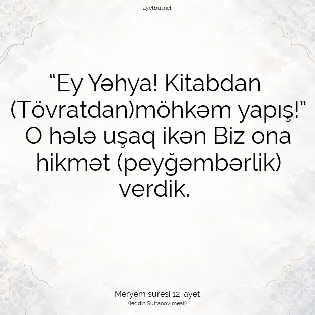 Ayetbul | Kuran Mealleri | Quran | Meryem suresi 12. ayet