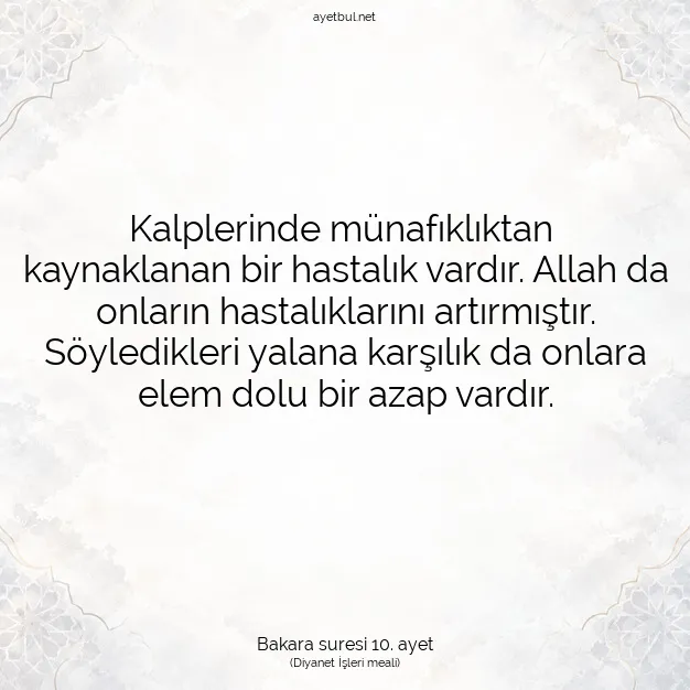 Ayetbul | Kuran Mealleri | Quran | Bakara suresi 10. ayet