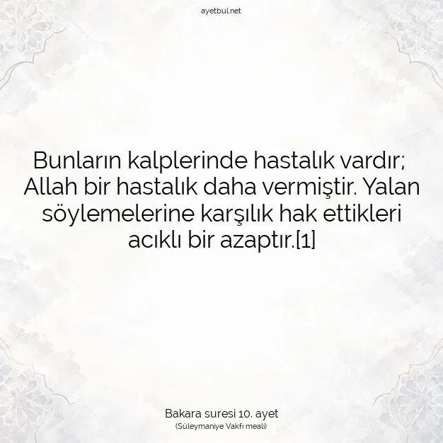 Ayetbul | Kuran Mealleri | Quran | Bakara suresi 10. ayet