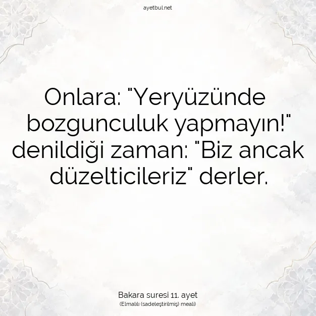 Ayetbul | Kuran Mealleri | Quran | Bakara suresi 11. ayet
