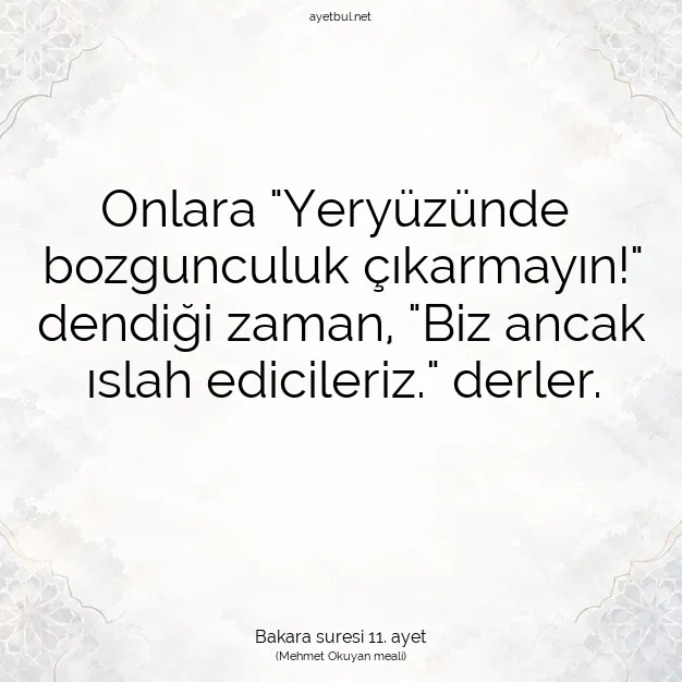 Ayetbul | Kuran Mealleri | Quran | Bakara suresi 11. ayet