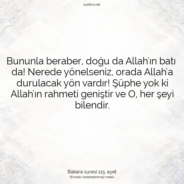 Ayetbul | Kuran Mealleri | Quran | Bakara suresi 115. ayet
