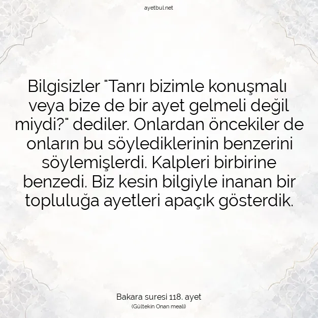 Ayetbul | Kuran Mealleri | Quran | Bakara suresi 118. ayet