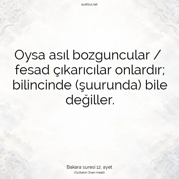 Ayetbul | Kuran Mealleri | Quran | Bakara suresi 12. ayet