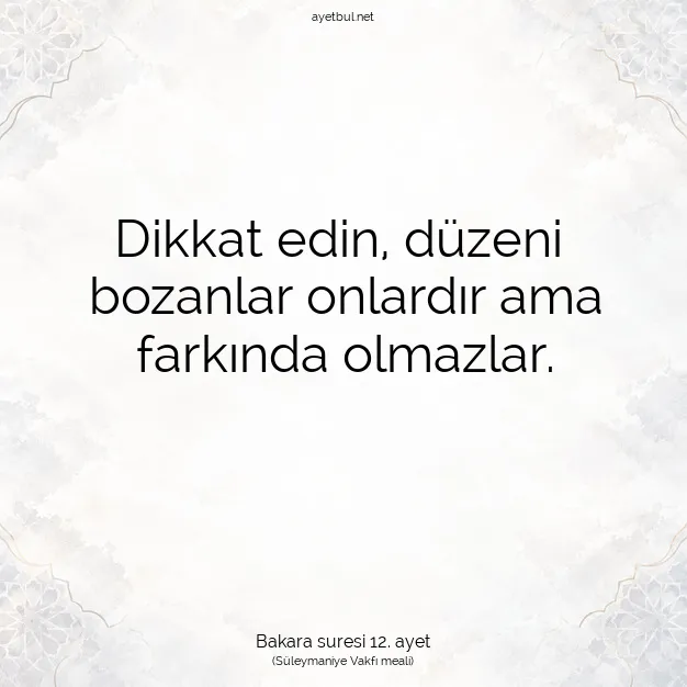 Ayetbul | Kuran Mealleri | Quran | Bakara suresi 12. ayet