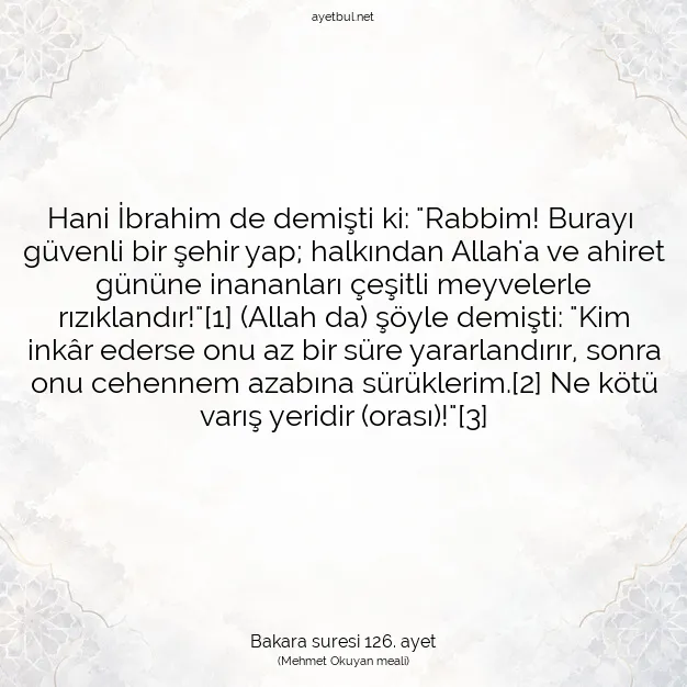 Ayetbul | Kuran Mealleri | Quran | Bakara suresi 126. ayet