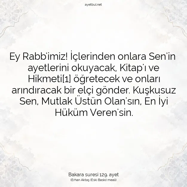 Ayetbul | Kuran Mealleri | Quran | Bakara suresi 129. ayet
