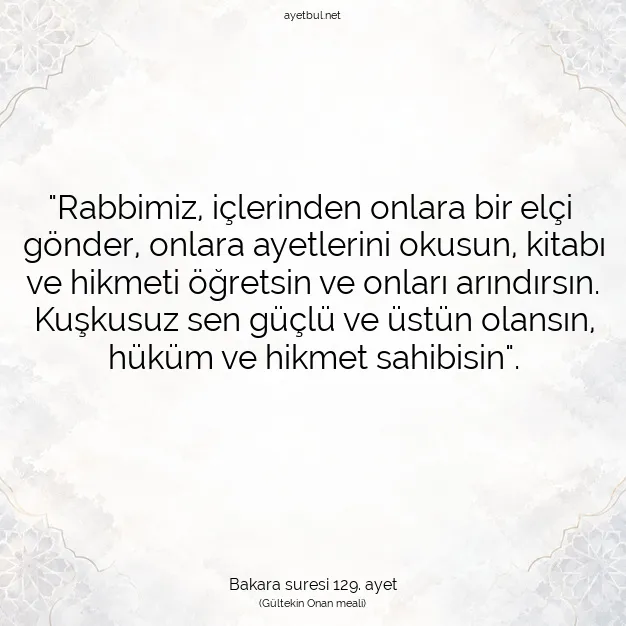 Ayetbul | Kuran Mealleri | Quran | Bakara suresi 129. ayet