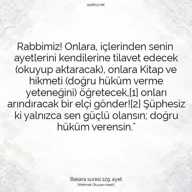 Ayetbul | Kuran Mealleri | Quran | Bakara suresi 129. ayet