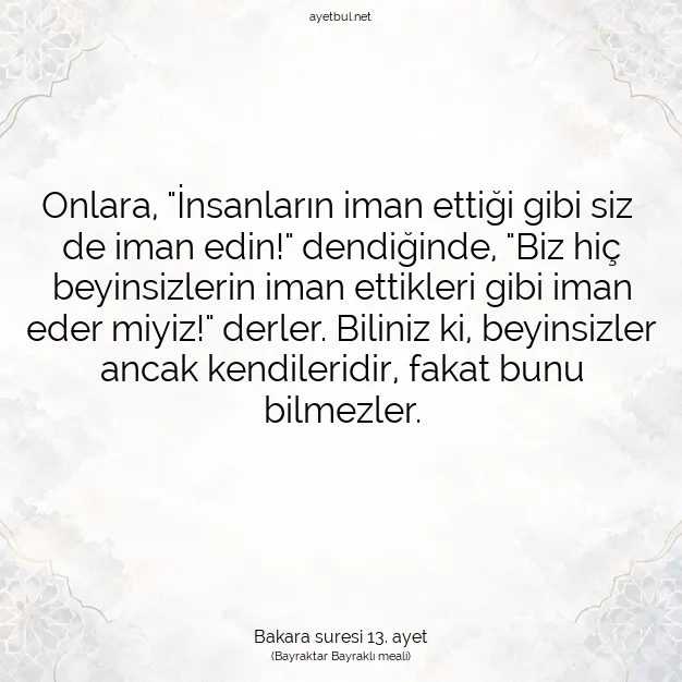 Ayetbul | Kuran Mealleri | Quran | Bakara suresi 13. ayet
