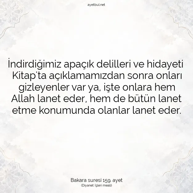 Ayetbul | Kuran Mealleri | Quran | Bakara suresi 159. ayet
