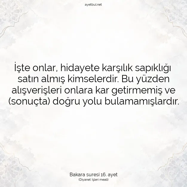 Ayetbul | Kuran Mealleri | Quran | Bakara suresi 16. ayet