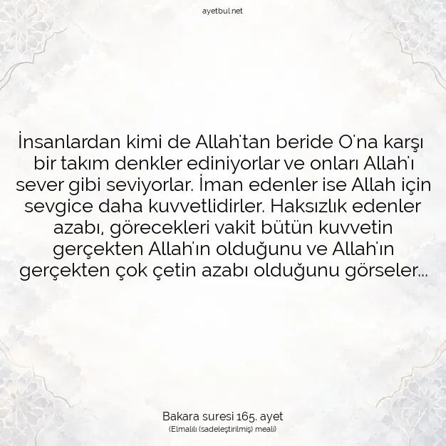 Ayetbul | Kuran Mealleri | Quran | Bakara suresi 165. ayet
