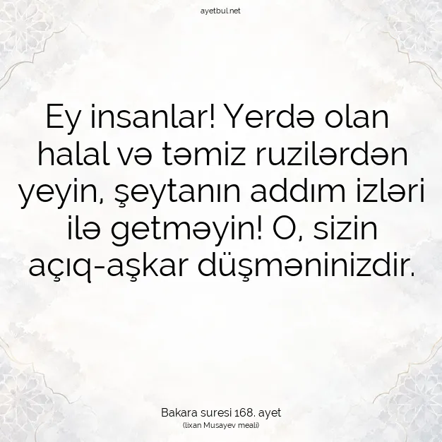 Ayetbul | Kuran Mealleri | Quran | Bakara suresi 168. ayet