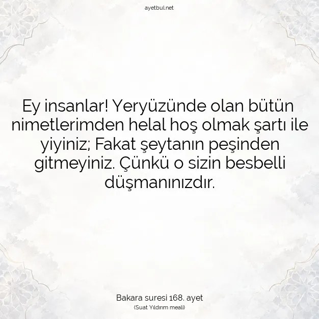 Ayetbul | Kuran Mealleri | Quran | Bakara suresi 168. ayet