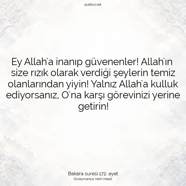Ayetbul | Kuran Mealleri | Quran | Bakara suresi 172. ayet