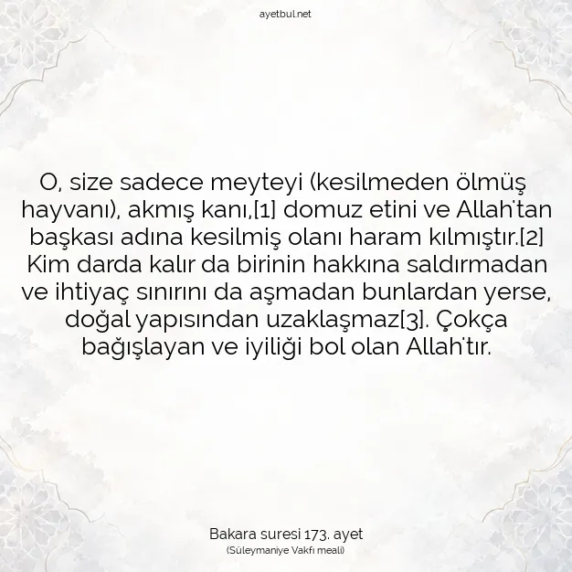 Ayetbul | Kuran Mealleri | Quran | Bakara suresi 173. ayet