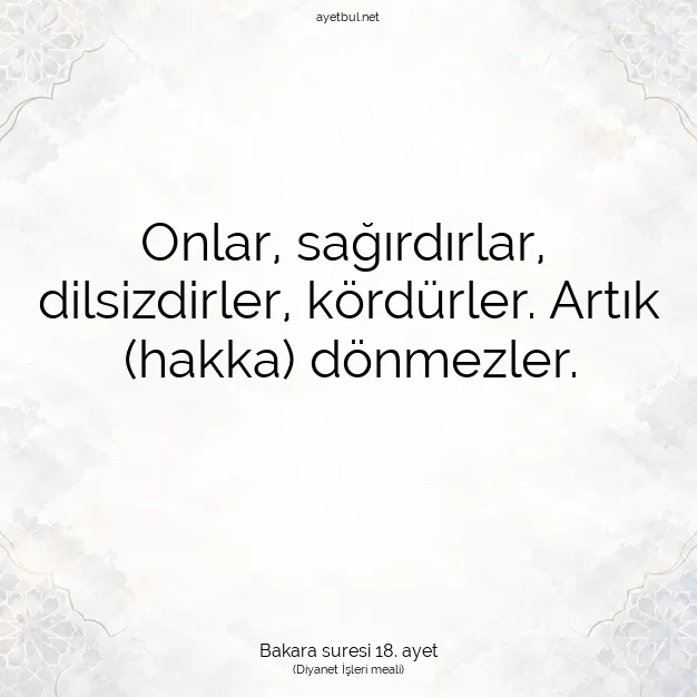Ayetbul | Kuran Mealleri | Quran | Bakara suresi 18. ayet