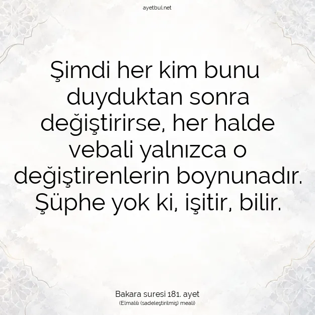 Ayetbul | Kuran Mealleri | Quran | Bakara suresi 181. ayet