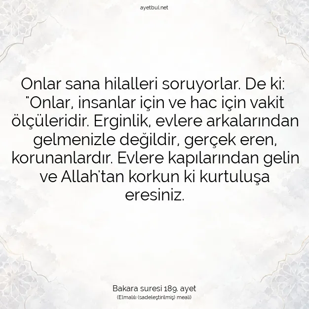 Ayetbul | Kuran Mealleri | Quran | Bakara suresi 189. ayet