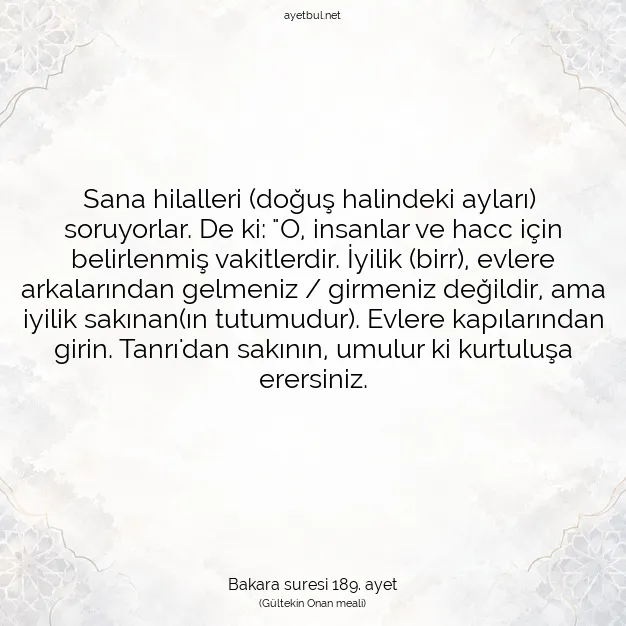 Ayetbul | Kuran Mealleri | Quran | Bakara suresi 189. ayet