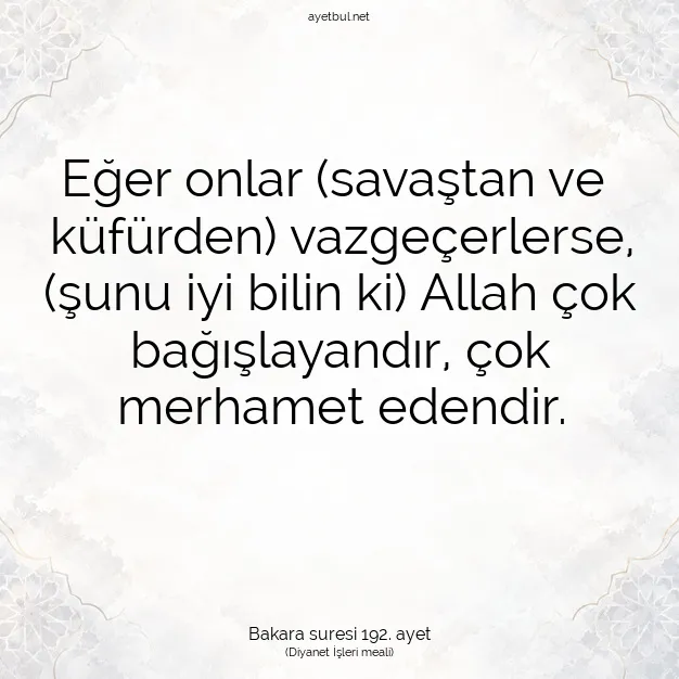 Ayetbul | Kuran Mealleri | Quran | Bakara suresi 192. ayet
