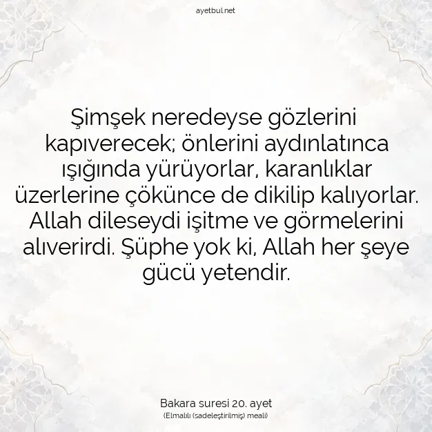 Ayetbul | Kuran Mealleri | Quran | Bakara suresi 20. ayet
