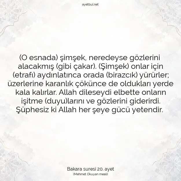 Ayetbul | Kuran Mealleri | Quran | Bakara suresi 20. ayet