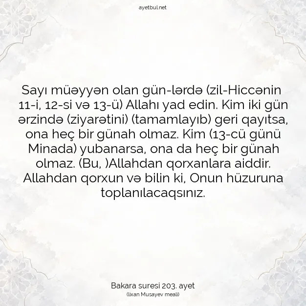 Ayetbul | Kuran Mealleri | Quran | Bakara suresi 203. ayet
