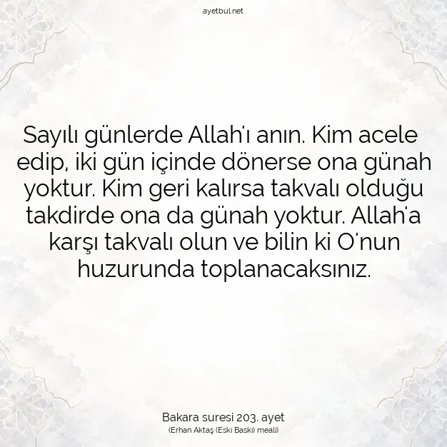 Ayetbul | Kuran Mealleri | Quran | Bakara suresi 203. ayet
