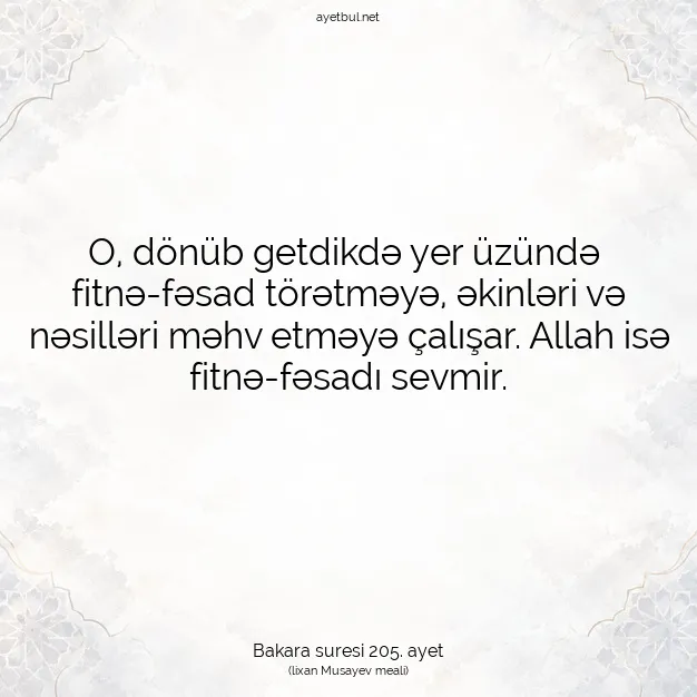 Ayetbul | Kuran Mealleri | Quran | Bakara suresi 205. ayet