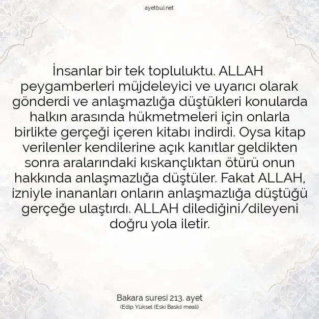 Ayetbul | Kuran Mealleri | Quran | Bakara suresi 213. ayet