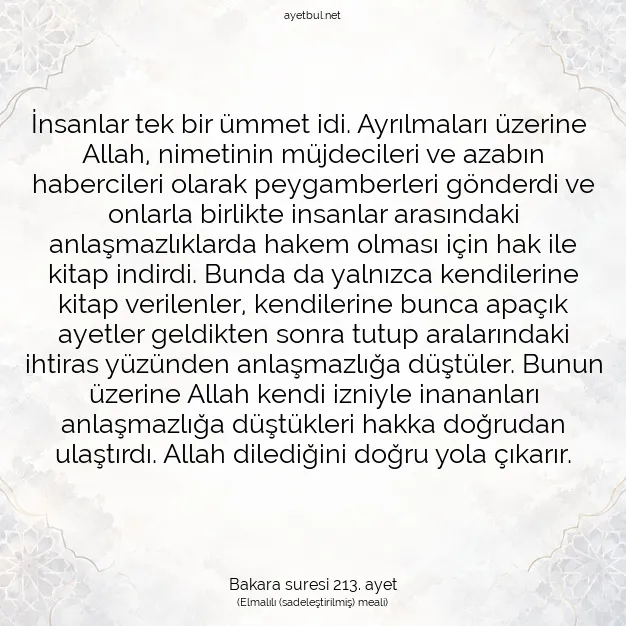 Ayetbul | Kuran Mealleri | Quran | Bakara suresi 213. ayet