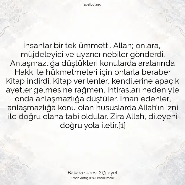 Ayetbul | Kuran Mealleri | Quran | Bakara suresi 213. ayet