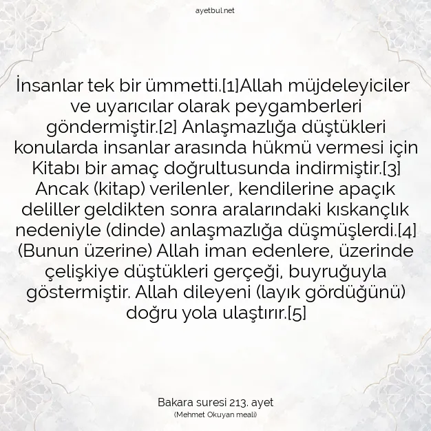 Ayetbul | Kuran Mealleri | Quran | Bakara suresi 213. ayet