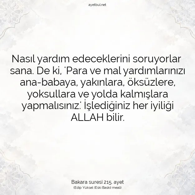 Ayetbul | Kuran Mealleri | Quran | Bakara suresi 215. ayet