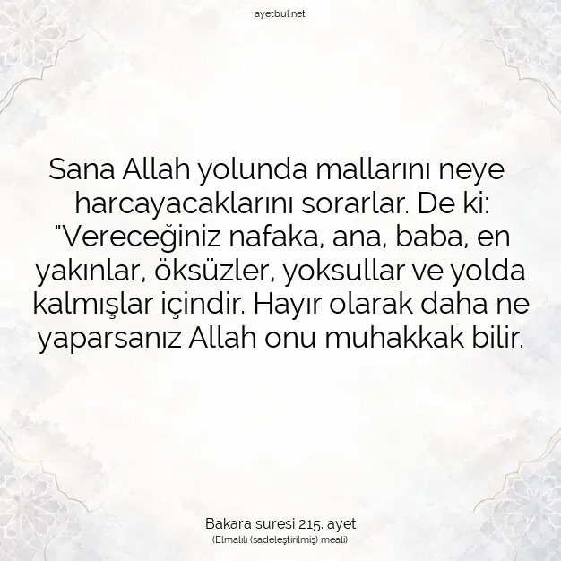 Ayetbul | Kuran Mealleri | Quran | Bakara suresi 215. ayet