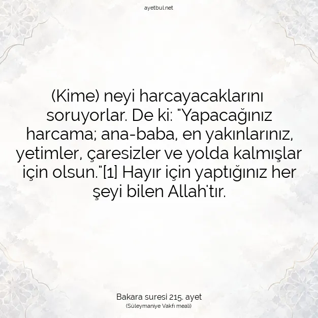 Ayetbul | Kuran Mealleri | Quran | Bakara suresi 215. ayet