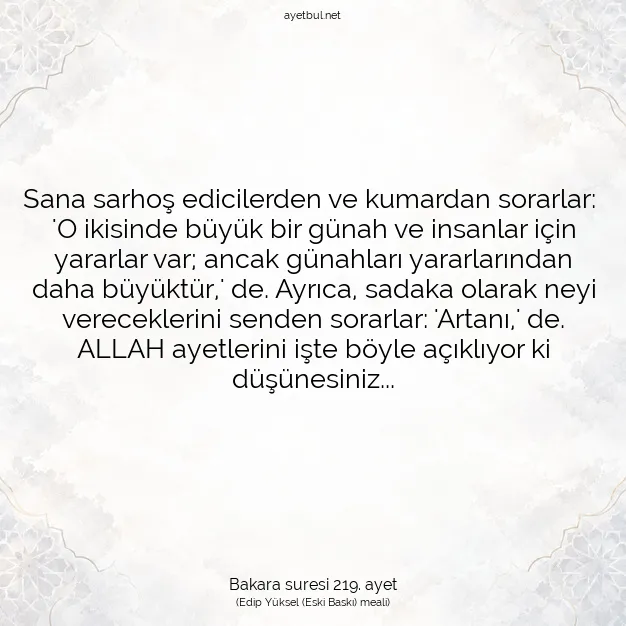 Ayetbul | Kuran Mealleri | Quran | Bakara suresi 219. ayet