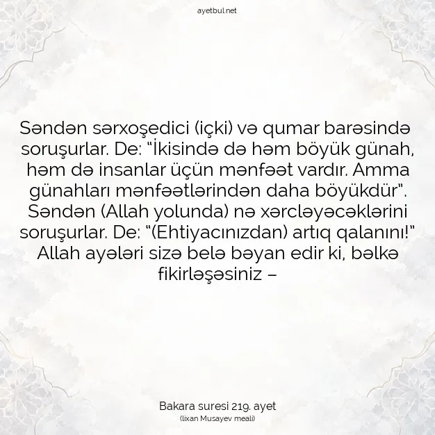 Ayetbul | Kuran Mealleri | Quran | Bakara suresi 219. ayet