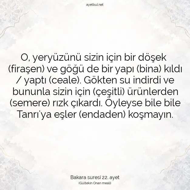 Ayetbul | Kuran Mealleri | Quran | Bakara suresi 22. ayet