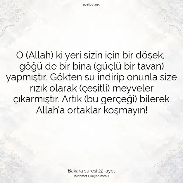 Ayetbul | Kuran Mealleri | Quran | Bakara suresi 22. ayet