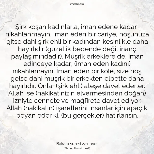 Ayetbul | Kuran Mealleri | Quran | Bakara suresi 221. ayet