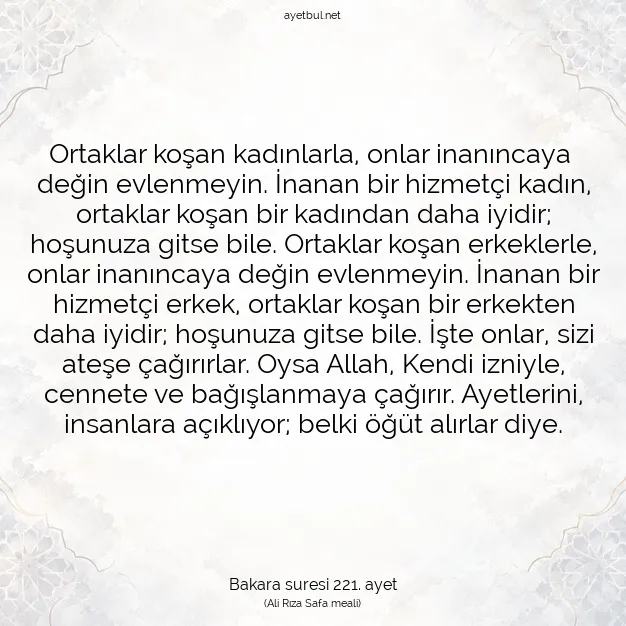 Ayetbul | Kuran Mealleri | Quran | Bakara suresi 221. ayet