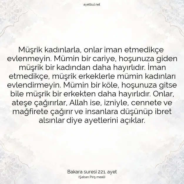 Ayetbul | Kuran Mealleri | Quran | Bakara suresi 221. ayet