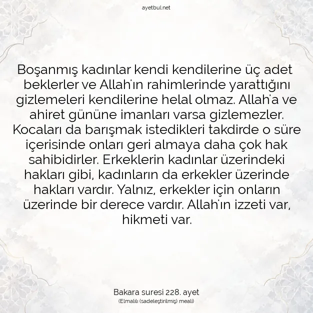 Ayetbul | Kuran Mealleri | Quran | Bakara suresi 228. ayet