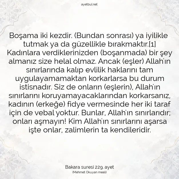 Ayetbul | Kuran Mealleri | Quran | Bakara suresi 229. ayet