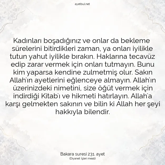 Ayetbul | Kuran Mealleri | Quran | Bakara suresi 231. ayet